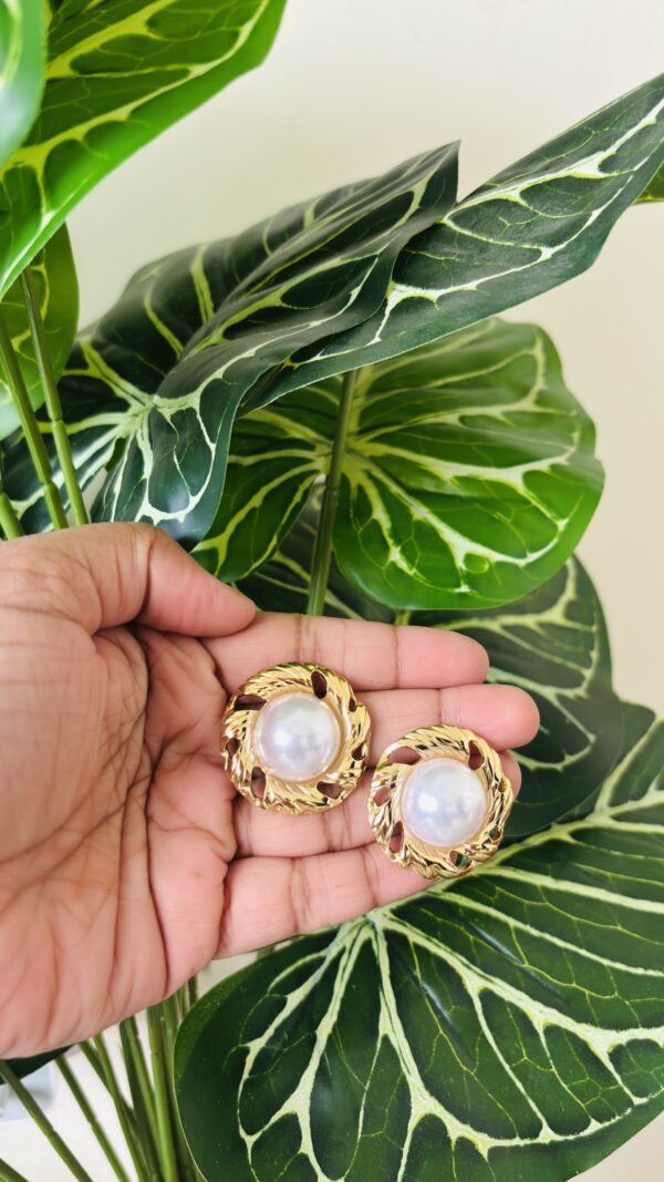 Luxe Glow Stainless Pearl Studs - Image 2