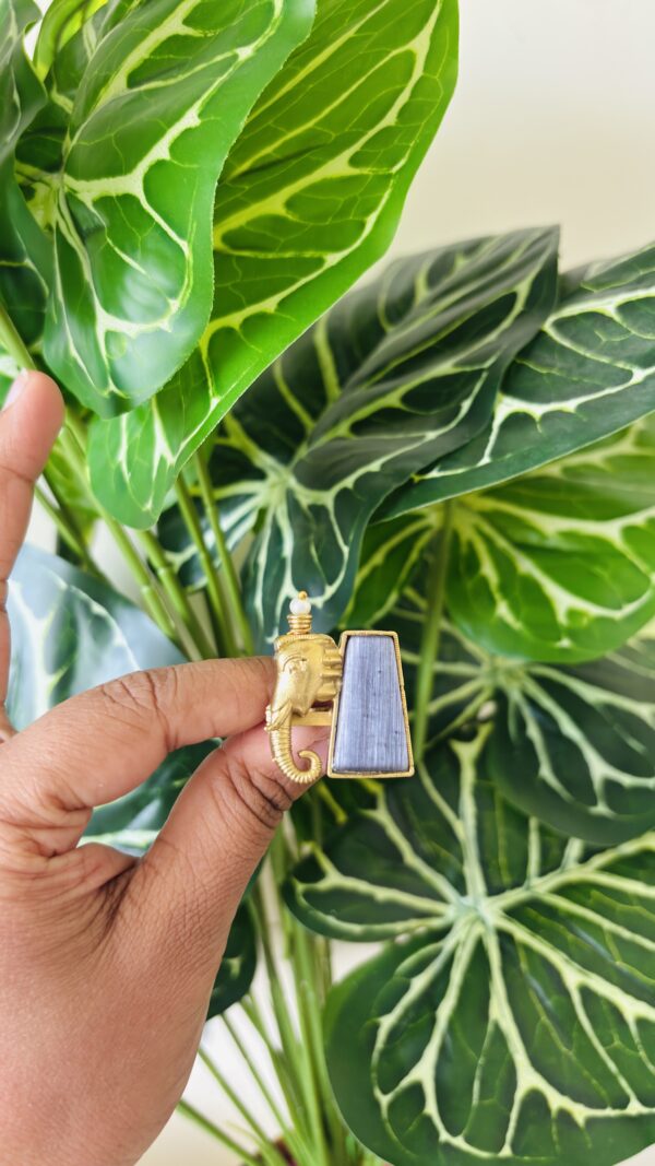 Brass Elephant Charm Statement Ring - Image 3