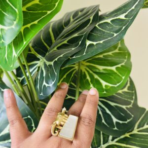 Brass Elephant Charm Statement Ring