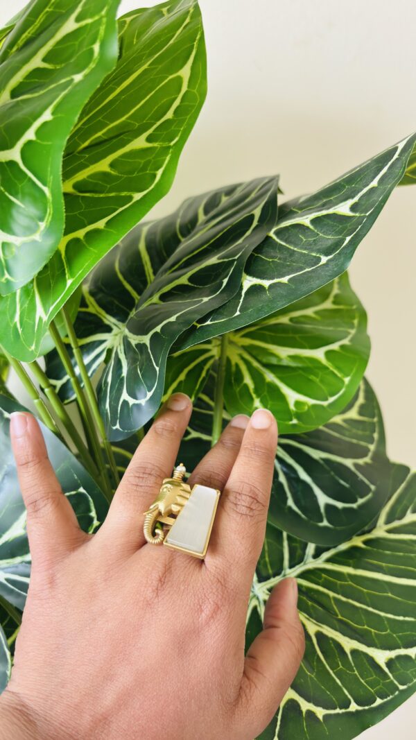 Brass Elephant Charm Statement Ring